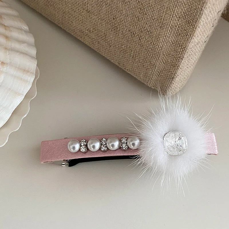 Women Fluffy Rhinestone Small Barrette Fashion Sparking Glitter Elegant High Quality Bulk in Store Hair Clips Daily Accessories