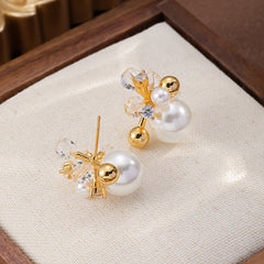 Women White Cut Crystal Flat Beads Half Hole Pearl S925 Silver Stud Earring Elegant Simple Fashion Low MOQ in Stock Jewelry