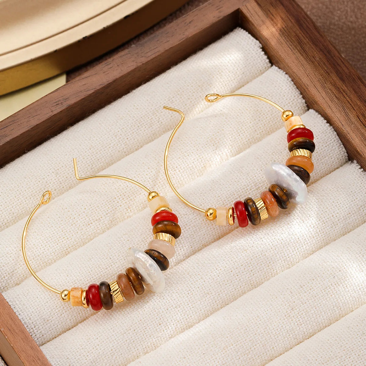 Fashion Natural Stone Baroque Pearl Tiger Eye Stone Hoop Earrings for Girls Sweet Jewelry for Women Ladies Wholesale Bulk