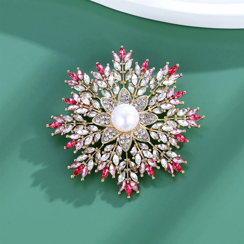Fashion Sunflower Snow Flake Glitter Brooches for Girls Sparking Luxury Elegant Pins Jewelry for Women Ladies Accessories