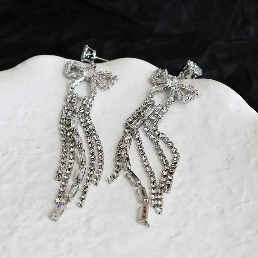 Luxury Refined Dainty Elegant Drop Earrings for Girs Sweet Bowknot Elegant Jewelry Imitation Pearl for Women Ladies Accessories