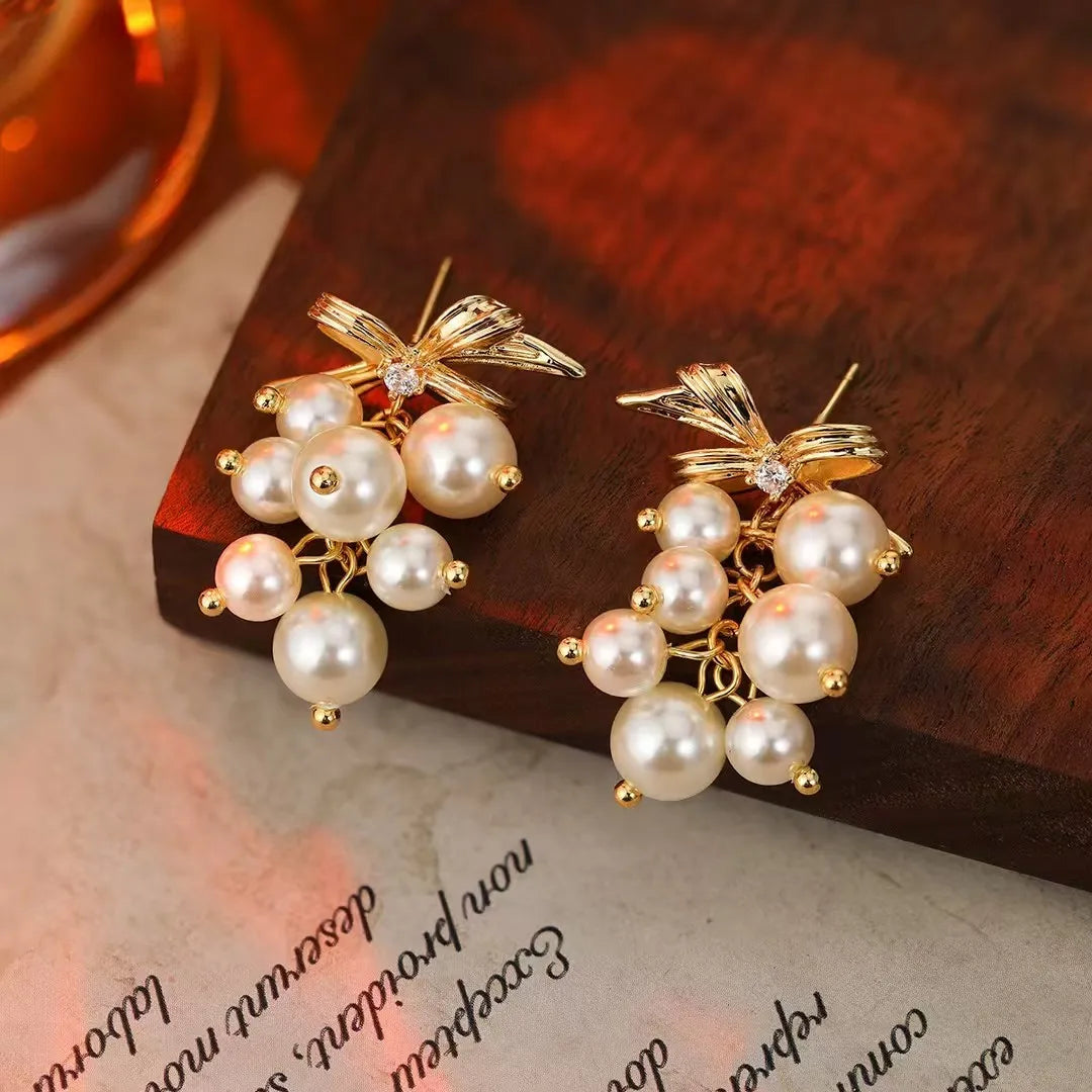 Women Imitation Pearl Bow Butterfly Small Earring Fashion Elegant Graceful Customized Bulk Order High Quality Jewelry Accessory