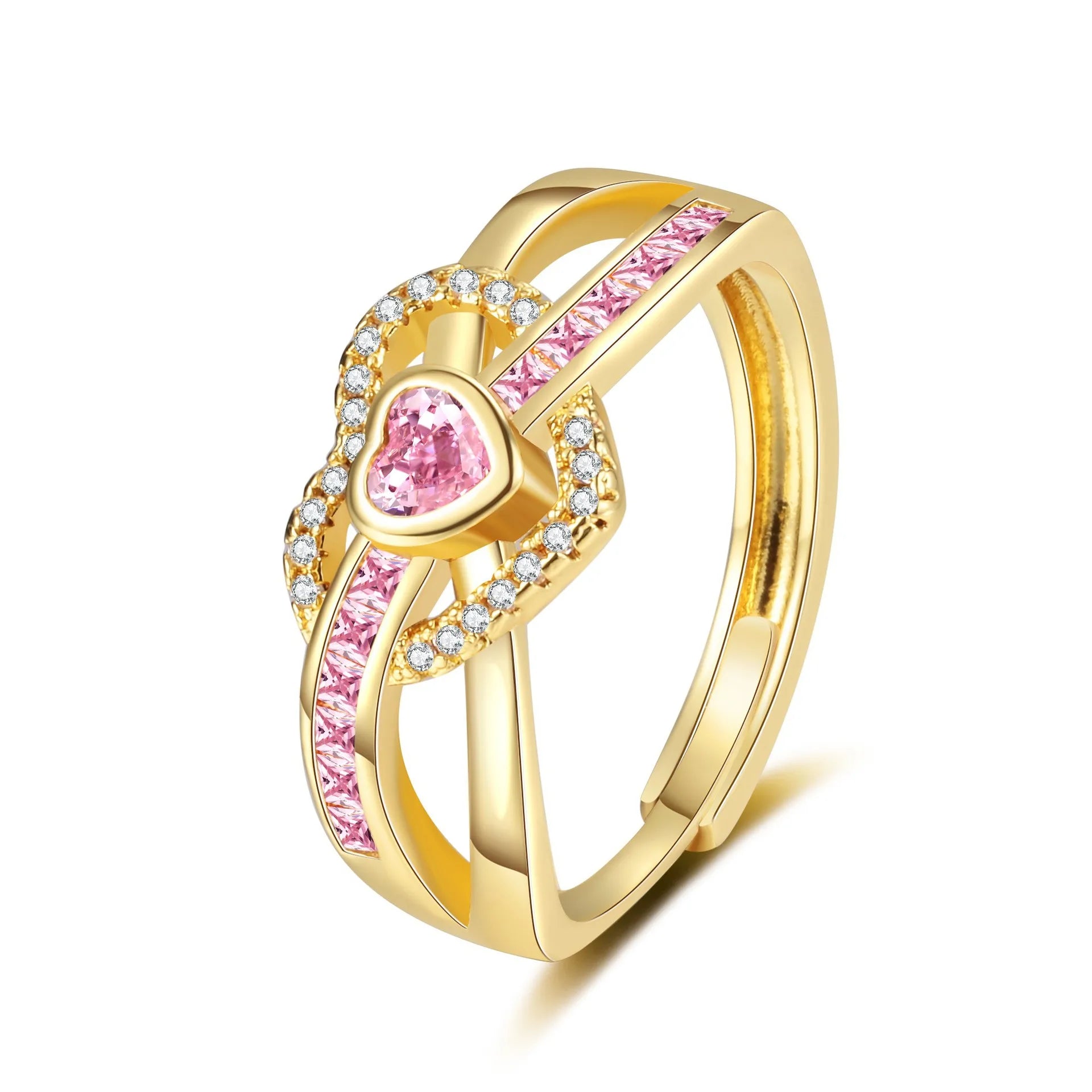 Heart Pink Zircon Rings for Women Adjustable Romantic Love Promise Ring Fashion High-end Jewelry Gift Accessories Wholesale