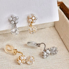 Fashion Luxury Glitter Refined Flowers Clip on Earrings for Girls Art Deco Dainty Jewelry for Women Ladies Accessories Wholesale