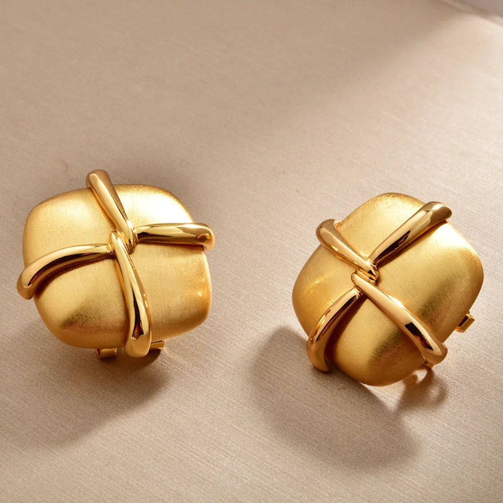 Gold And Silver Geometric Square Stud Earrings For Women Vintage Cross Design Statement Metal Earrings Fashion Jewelry Wholesale