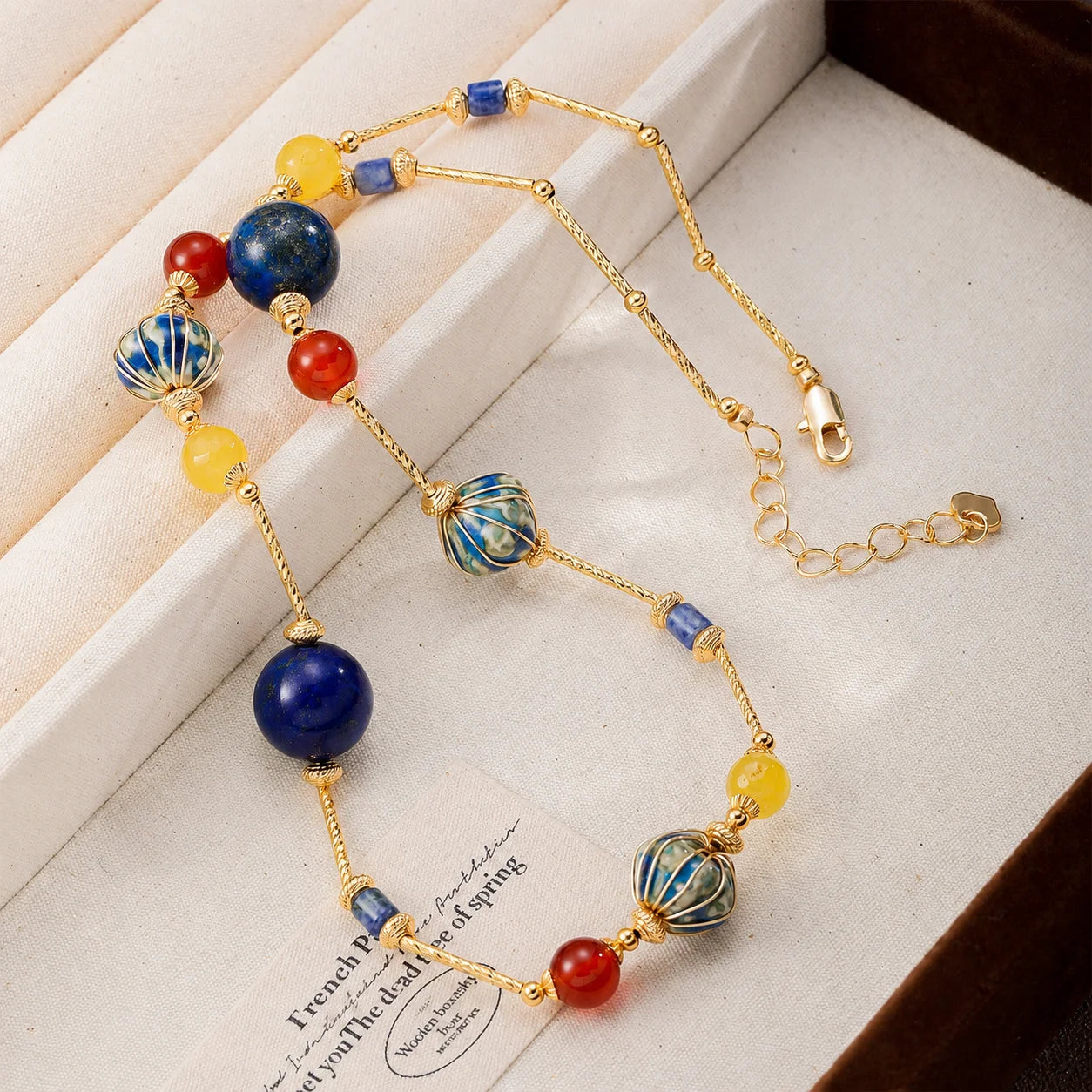 Fashion Ceramic Lapis Lazuli Agate Natural Stone 18K Gold Plated Jewelry Sets for Girls  Bracelets Earrings for Women Ladies