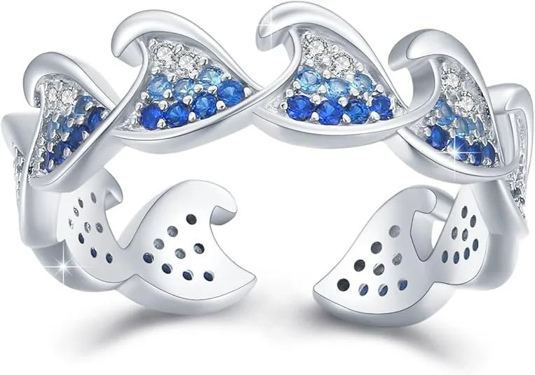 Cross-border Summer Zircon-encrusted Wave Rings Fashionable Simple Women's Elegant Sweet Jewelry Gift Idea Accessories Wholesale