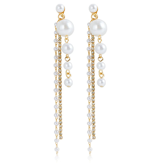 Fashion Tassel Imitation Pearl Drop Earrings for Girls Elegant Glamorous Luxury Jewelry for Women Ladies Accessories Wholesale