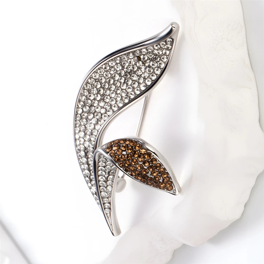 Fashion Glitter Rhinestone Sparkle Leafs Brooches for Girls Sweet Elegany Pins Jewelry for Women Ladies Accessories Wholesale