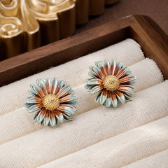 Fashion S925 Silver Flower Chrysanthemum Stud Earrings for Girls 18K Gold Plated Jewelry for Women Ladies Wholesale Bulk Low MOQ
