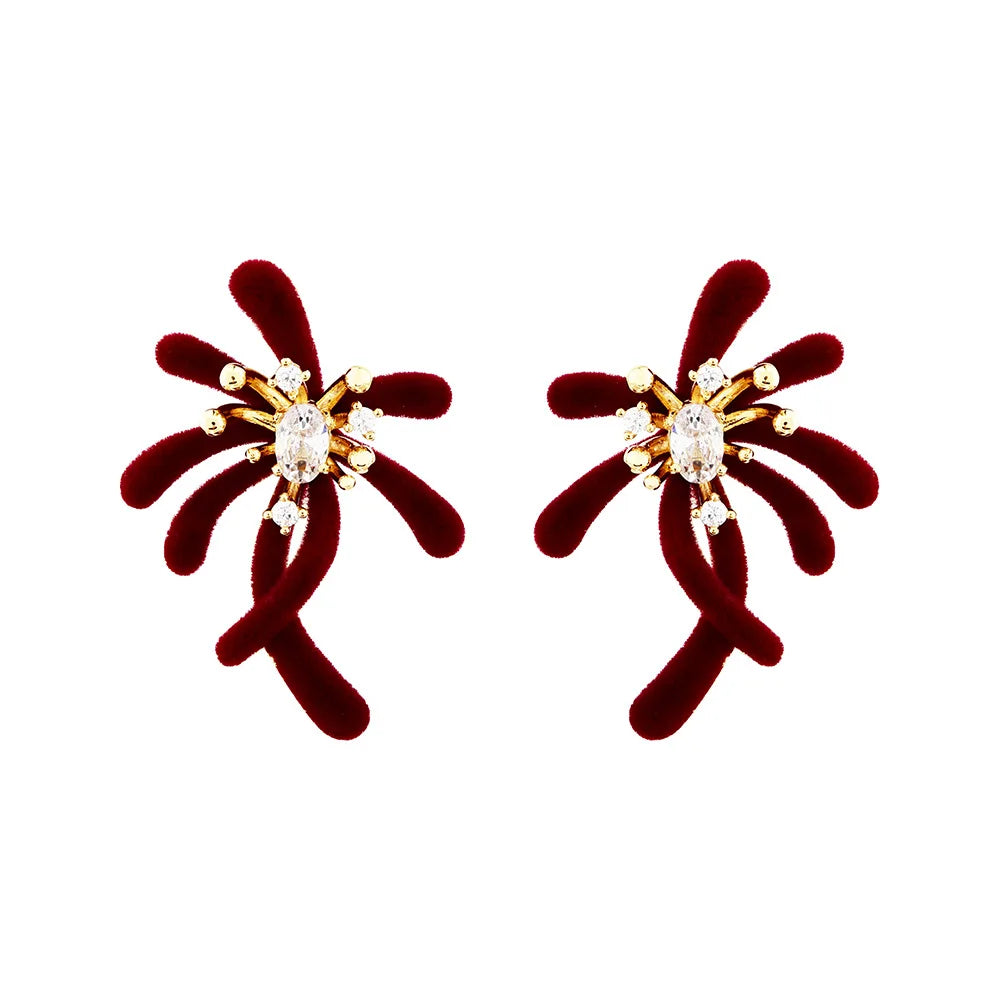 Women's Flocked Irregular Organic Branch Stud Earrings Cubic Zirconia Unique Trendy Exquisite Earrings Accessory Autumn Winter