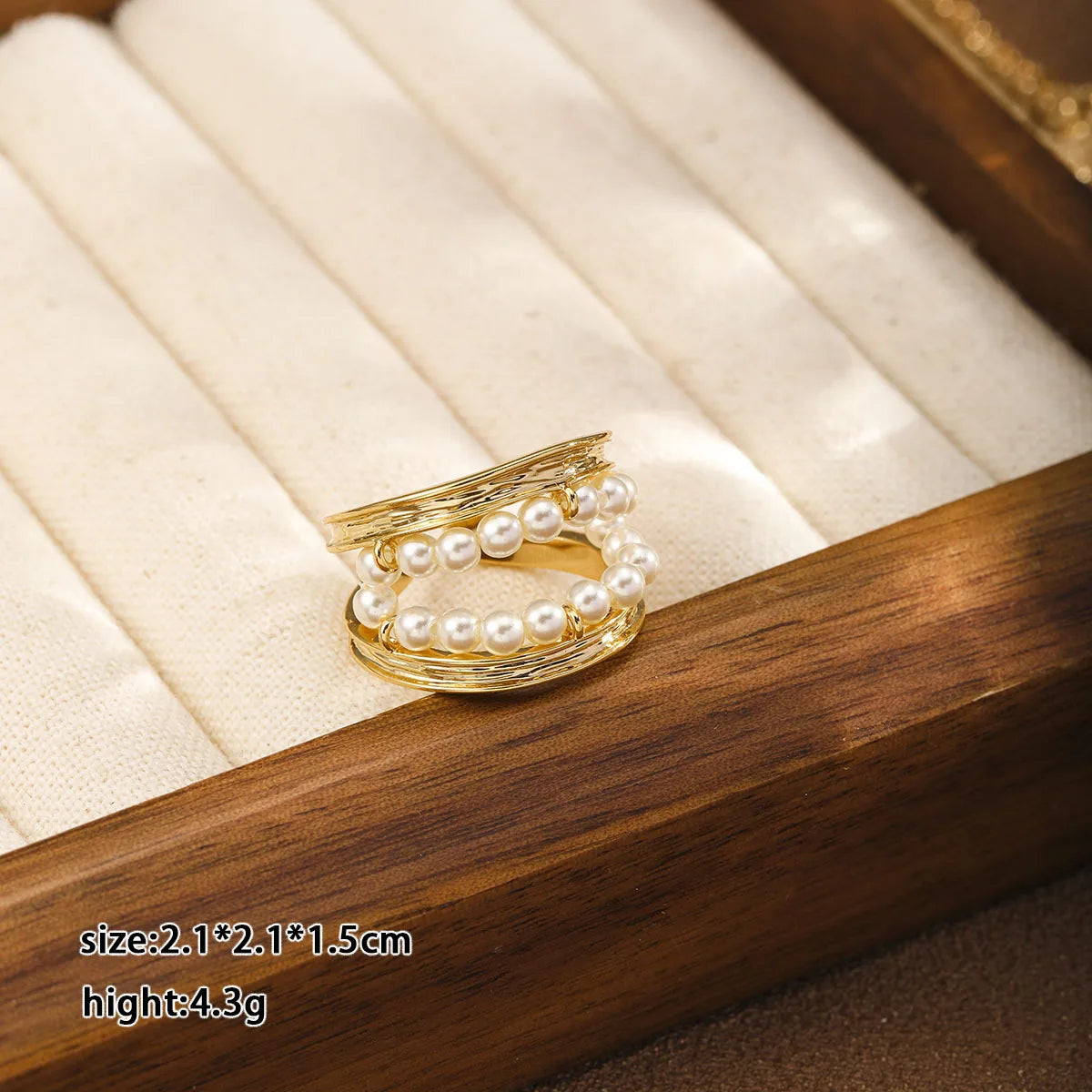 Fashion Glass Pearl 18K Gold Plated Rings for Girls Trendy Elegant Jewelry for Women Ladies Wholesale China Supplier Bulk