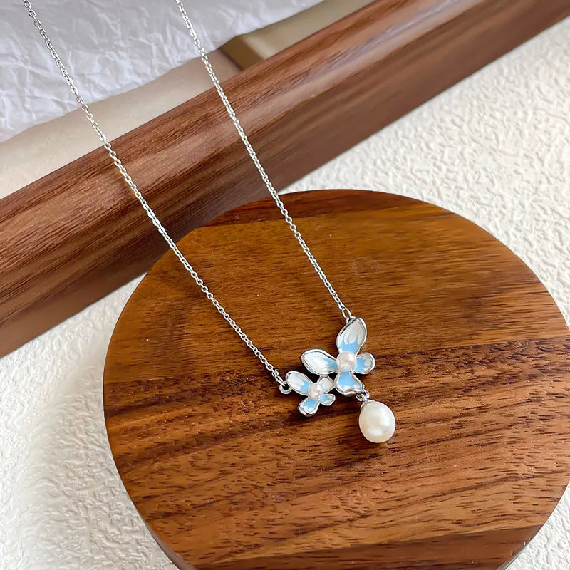 Fashion Freshwater Pearl S925 Silver Jewelry Sets for Girls Flower Copper White K Plated Earrings Necklaces for Women Ladies