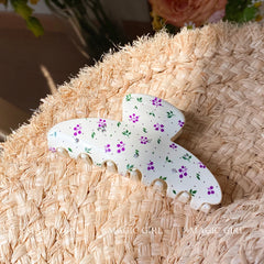 Elegant Sweet High-End Acetate Hair Claw Clip Retro Print Flowers with Rhinestones Sophisticated Hair Accessory for Parties