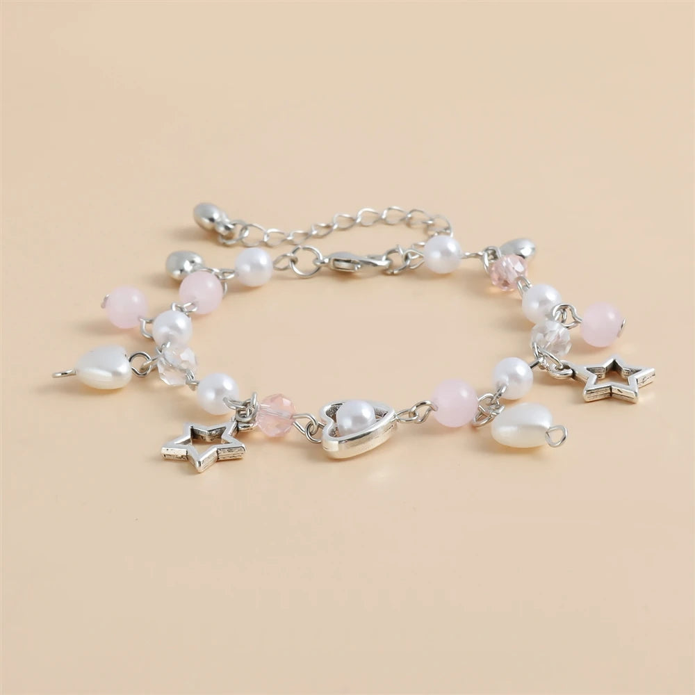 Fashion Sweet Star Imitation Pearl Bracelets for Girls Glamorous Kawaii Cute Refined Jewelry for Women Ladies Accessories