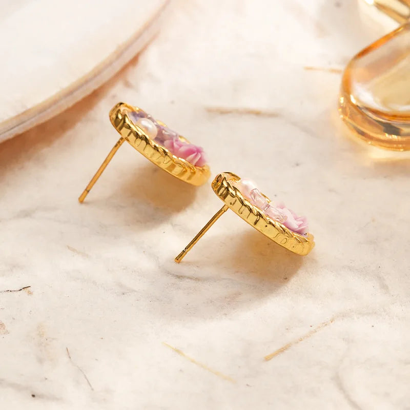 Ladies Drip Glaze Hand-Painted Graffiti 18k Gold-plated S925 Silver Flower Stud Earring Fashion Elegant Low MOQ in Stock Jewelry