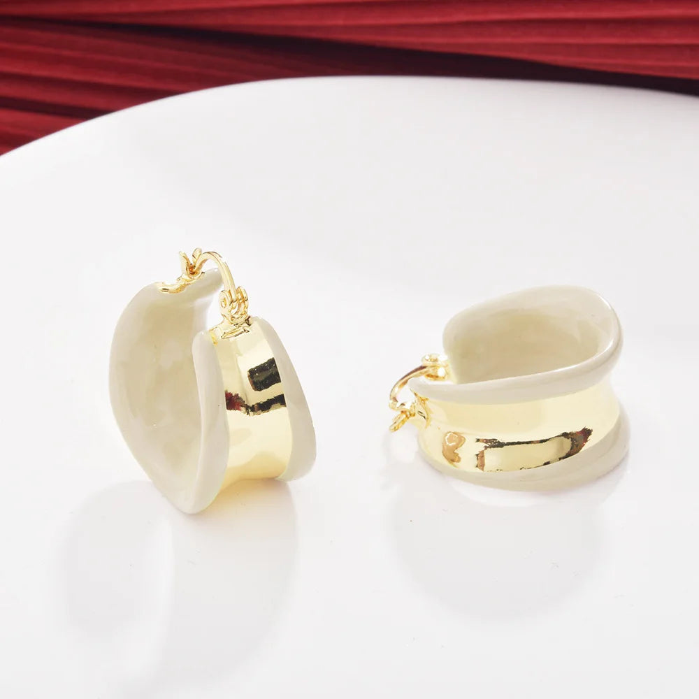 Female Trendy Geometric Earrings Maillard Color Oil Dropping Wide Face Hepburn Style Elegant Retro Chic Fashion Earrings Bulk