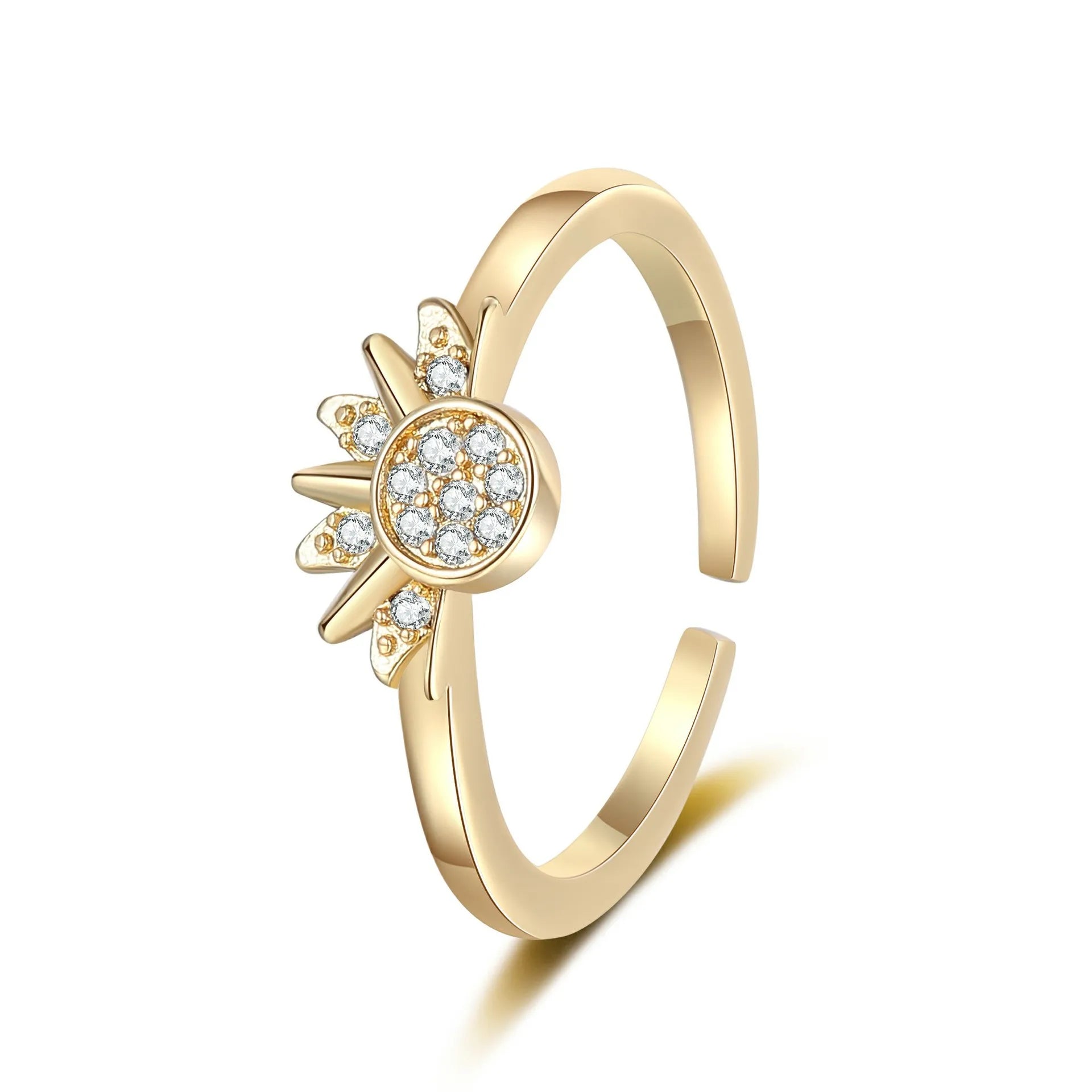 Women's Simple Design Sun Moon Shining Stacked Ring with Zircon Glitter Elegant Ring European and American Custom Jewelry Bulk