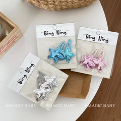 Minimalistic Glitter Star Hair Clips for Baby Girls Solid Color Snap Hair Accessories for Kids Made of Durable Alloy