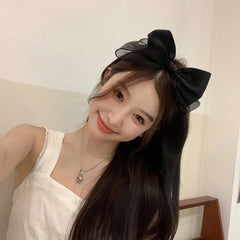 Classic Black Princess Style Headband with Big Bowknot Solid Color Preppy Sweet Elegant Hair Accessories for Girls and Women