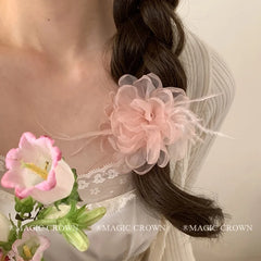 Hot Sale Women's Daily Fashion Hair Ties Solid Pink Blue Flower Scrunchies with Elegant Claws Set Handmade Accessories