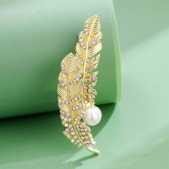 Fashion Feather Rhinestone Imitation Pearl Brooches for Girls Stylish Sweet Pins Jewelry for Women Ladies Accessories Wholesale