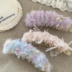 Women Winter Autumn Fluffy Hot Sale Banana Clips Fashion Sweet Trendy Elegant Wholesale in Stock Hair Clips Accessory for Daily