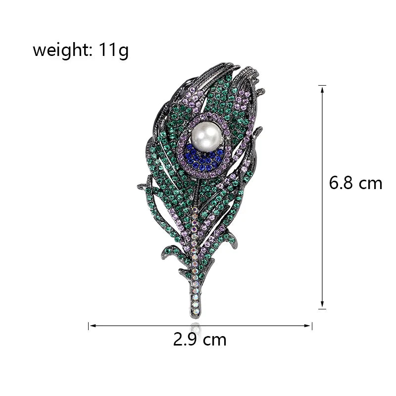 Fashionable Glitter Sparking Rhinestone Feather Elegant Brooches for Girls Vintage Pins Jewelry for Women Ladies Accessories