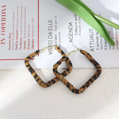 Women Leopard Print Circle Square Medium Hoop Earring Fashion Elegant Vintage Luxurious Glamorous Bulk Daily Jewelry Accessories