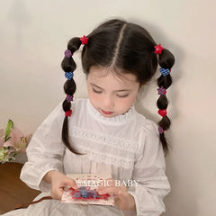 Plaid Heart Shaped Button Scrunchies for Baby Girls Cute Sweet Fashion Hair Ties for Kids Children Hair Accessories in Stock