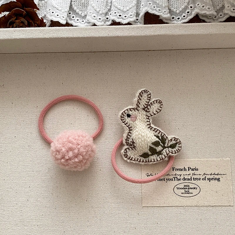 Sweet Cute Rabbit Animals Bunny Scrunchies for Baby Girls Fashion Princess Style Hair Ties for Kids Children HAir Accessories