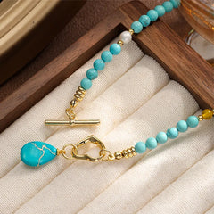 Women Green Turquoise Freshwater Pearl 18k Gold-plated Necklace Elegant Fashion in Stock Factory Price Low MOQ Daily Jewelry