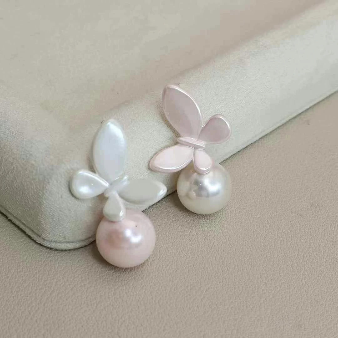 Women Butterfly Imitation Pearl Shape Small Drop Earring Fashion Luxurious Latest High Quality Bulk Jewelry Accessory for Daily