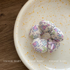 Kids Blue White Flower Print Small Scrunchies Ponytail Holder High Elastic Fashion Hair Ties Accessories for Children Daily Use