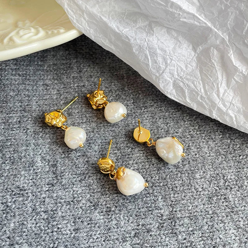 Fashion Freshwater Pearl S925 Silver Drop Earrings for Girls Classic Elegant Jewelry for Women 18k Gold Plated Wholesale Low MOQ