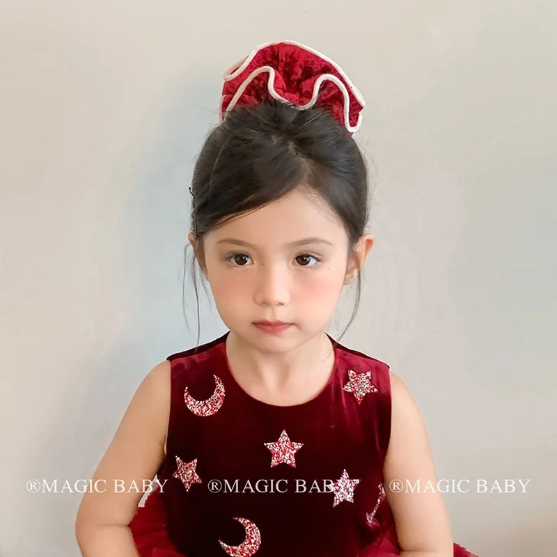 Solid Color Red Velvet Scrunchies for Kids Children Hair Accessories Classic Simple Fashion Hair Ties for Kids Children Hair Tie