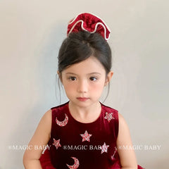 Solid Color Red Velvet Scrunchies for Kids Children Hair Accessories Classic Simple Fashion Hair Ties for Kids Children Hair Tie