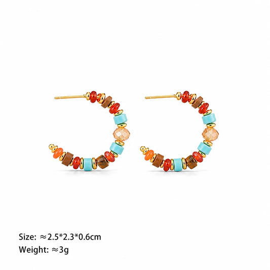 Fashion Copper Wire Pearl Natural Stone Crystal Turquoise Hoop Earrings for Girls Boho Trendy Jewelry for Women Ladies Wholesale