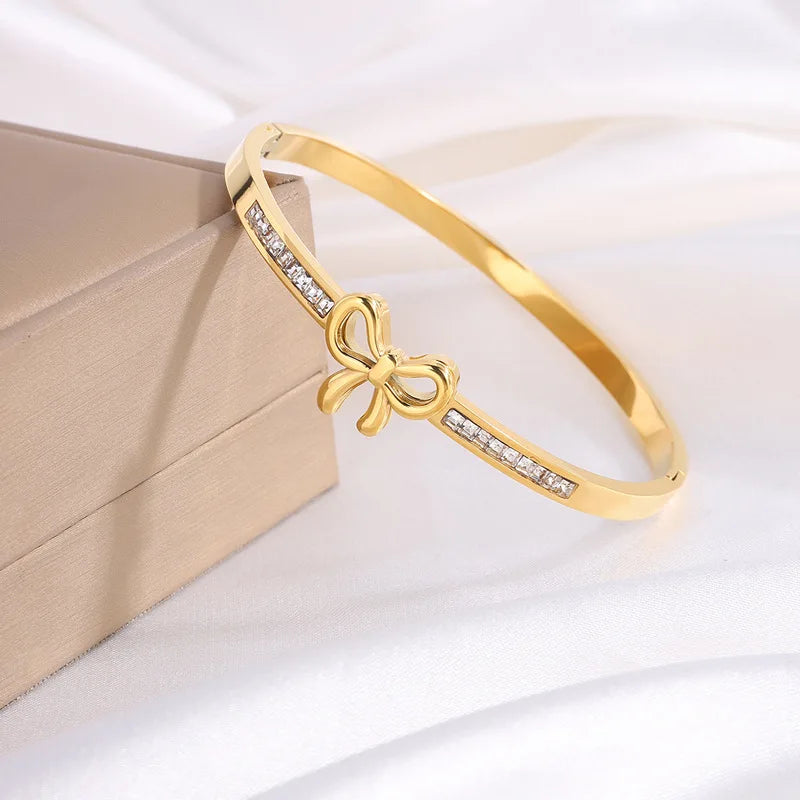 Fashion Elegant Glitter Bowknot Bangles for Girl Romantic Sweet Vintage Glamorous Trendy Jewelry for Women Accessories Wholesale