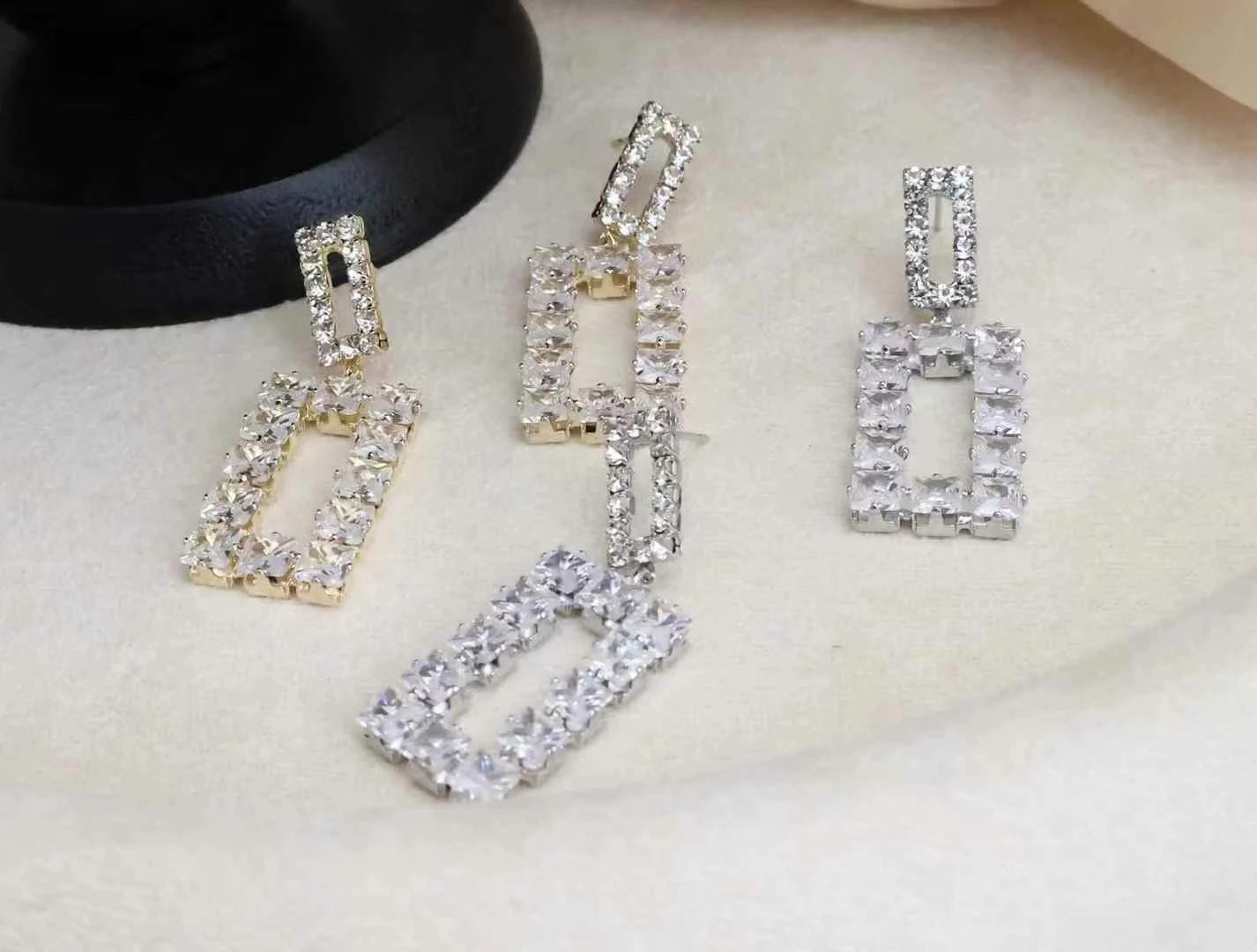 Female Tassel Square Shape New Design Rhinestone Drop Earring Fashion Sparking Glitter Luxurious Bulk Daily Jewelry Accessories