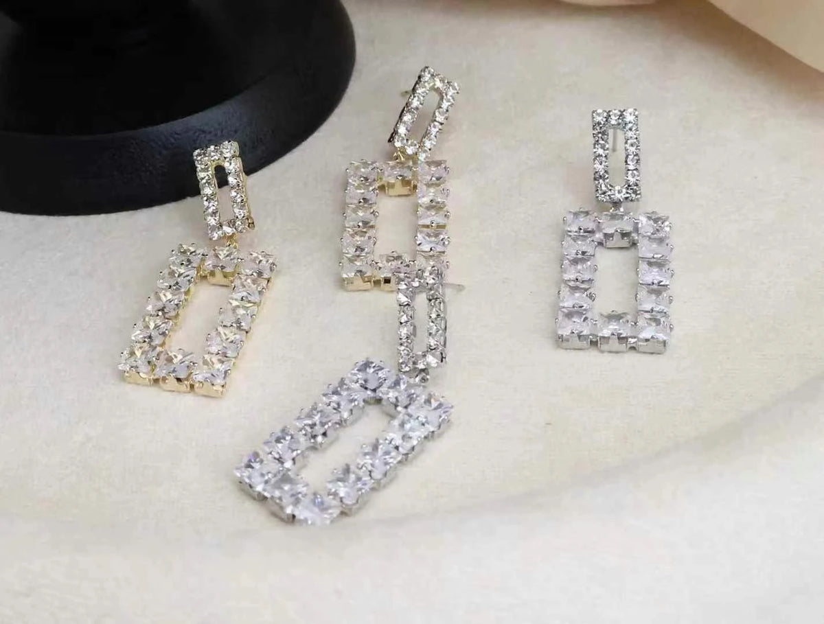 Female Tassel Square Shape New Design Rhinestone Drop Earring Fashion Sparking Glitter Luxurious Bulk Daily Jewelry Accessories
