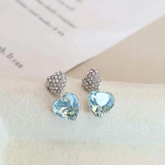 Glitter Heart Shaped Rhinestone Elegant Stud Earrings for Girls Sweet Cute Trendy Stylish Jewelry for Women Ladies Accessories