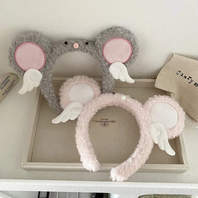 Cute Furry Angel Wings Elastic Hairband for Girls Elephant Cartoon Fashion Female Makeup Wash Face Headband Bulk Hair Accessory