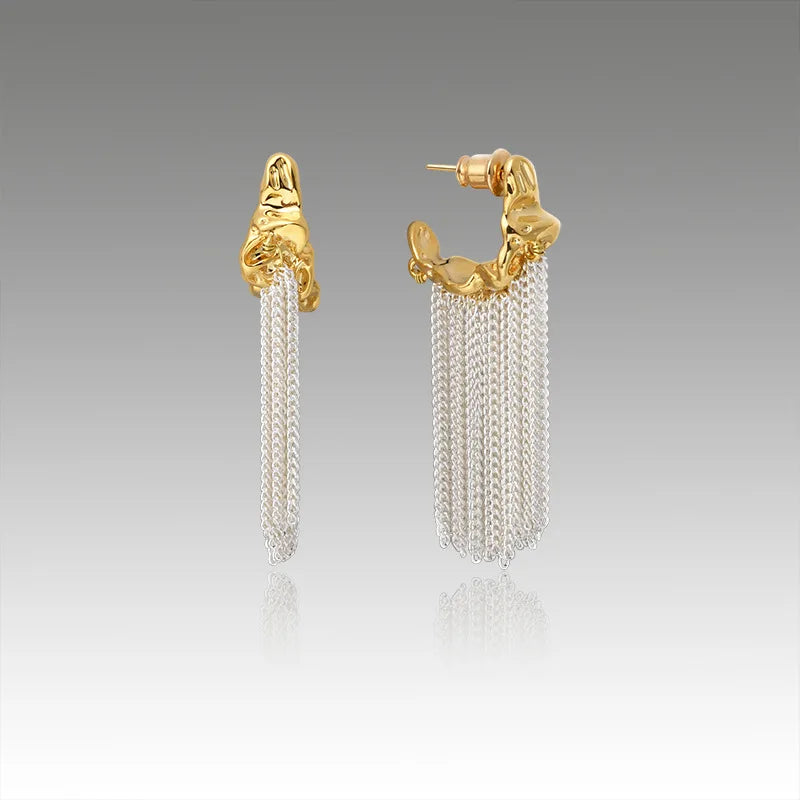 European and American Fashion Earrings Metal Geometric Chain Tassel Earrings Contrast Color Designer Personality Earrings Women