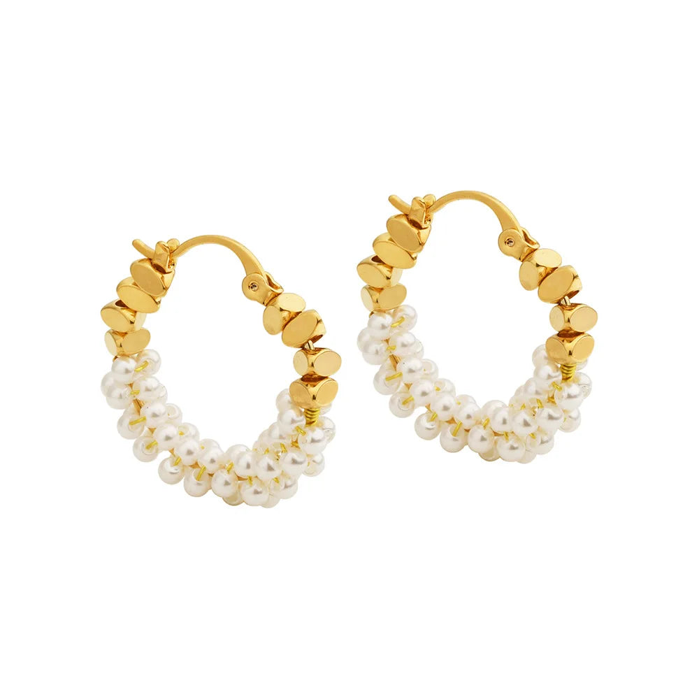 Exquisite Earrings Gold-wrapped Imitation Pearl Simple Hoop Earrings Luxury High-end Elegant Korea Style Ear Jewelry Wholesale