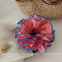 Fashion Plaid Flower Scrunchies for Girls Fabric High Elastic Quality Hair Ties for Women Ladies Durable Hair Accessories Summer