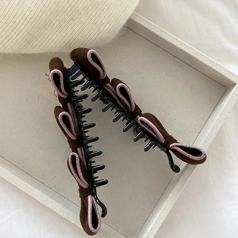 Fashion Simple Bowknot Vintage Hair Clips for Girls Autumn Winter Elegant Banana Clips for Women Ladies Hair Accessories Chic
