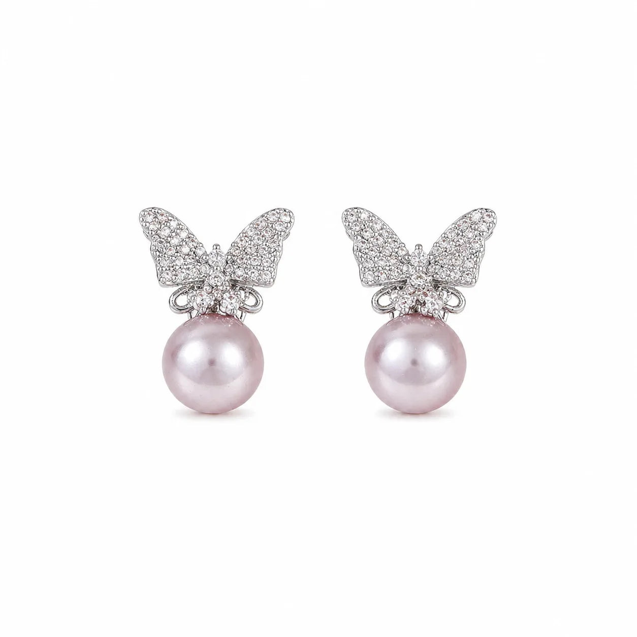 Women Butterfly Rhinestone Glass Pearl Zircon S925 Silver Stud Earring Elegant Fashion in Stock Jewelry for Female Girls Causal