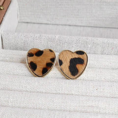 Women Heart Square Circle Shape Leopard Print Small Stud Earring Fashion Elegant Simple Bulk Order Jewelry Accessories for Daily