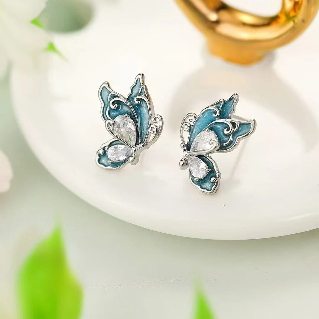 Women Feather Flower Bow Shape Small Stud Earring Fashion Glitter Elegant Wholesale Jewelry Accessories for Female Street Daily
